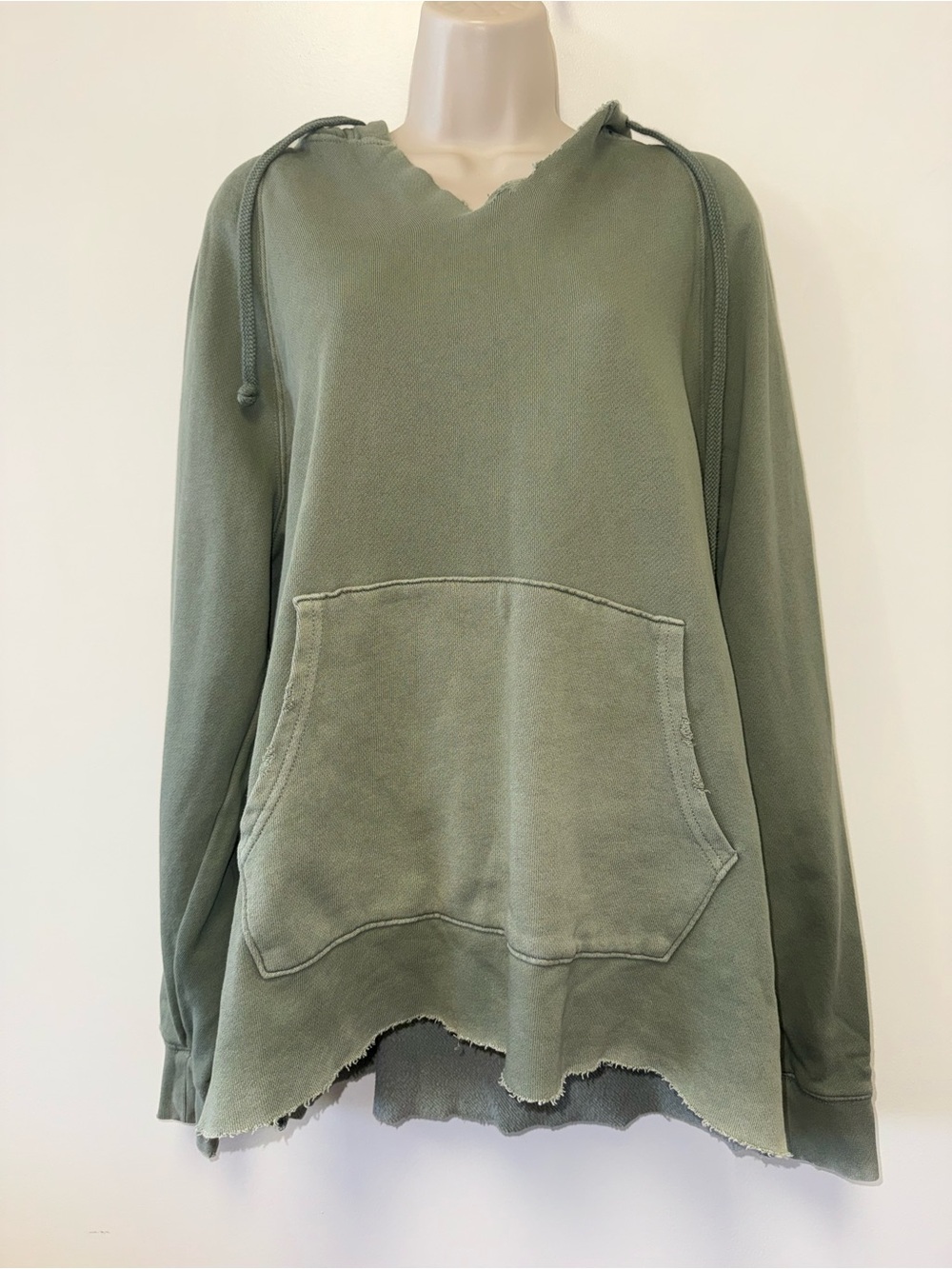 Aerie (Medium) Green Oversized Distressed V-Neck Hoodie
